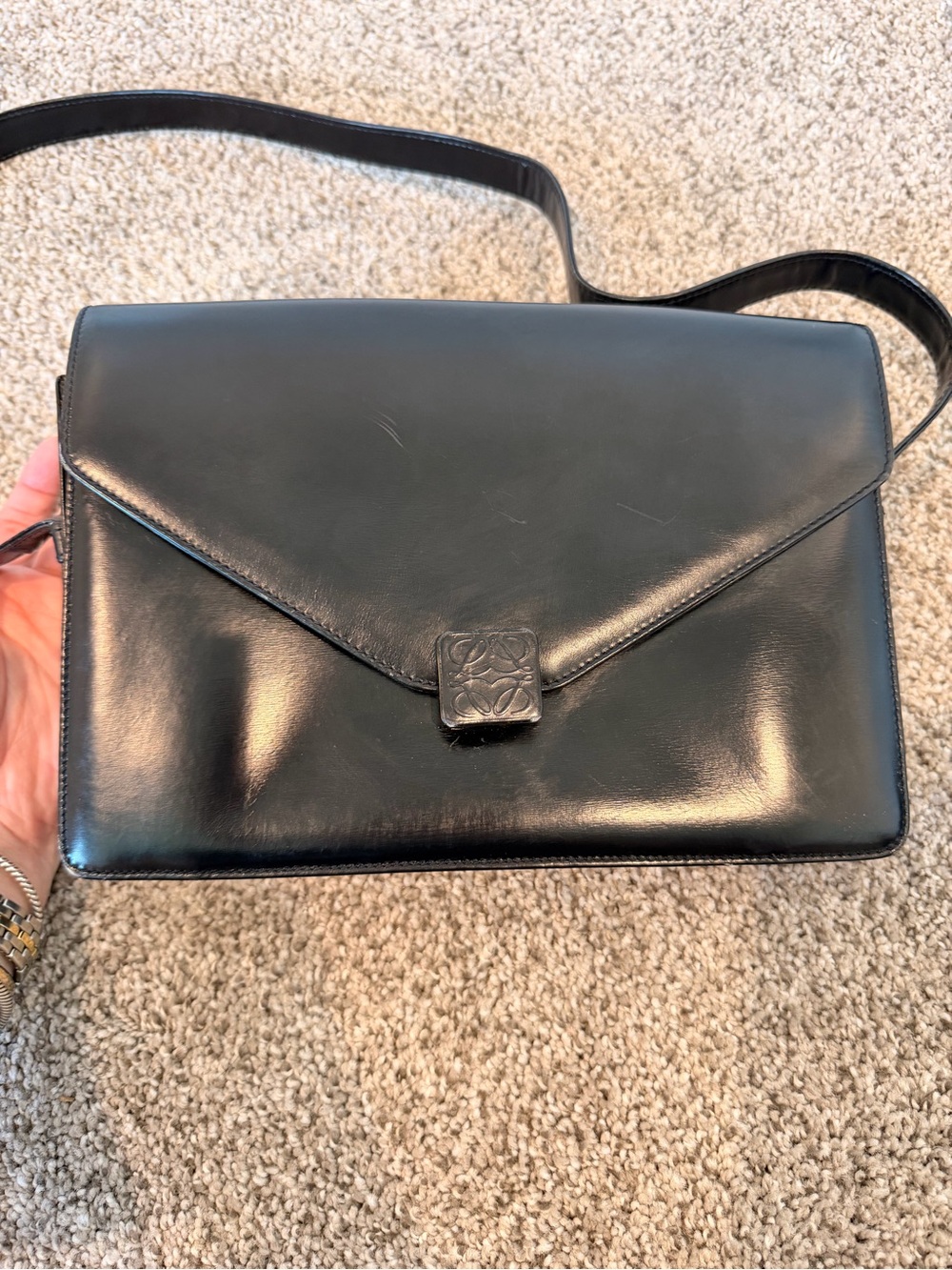 Loewe Anagram Clasp Envelope Flap Bag in Black Calfskin